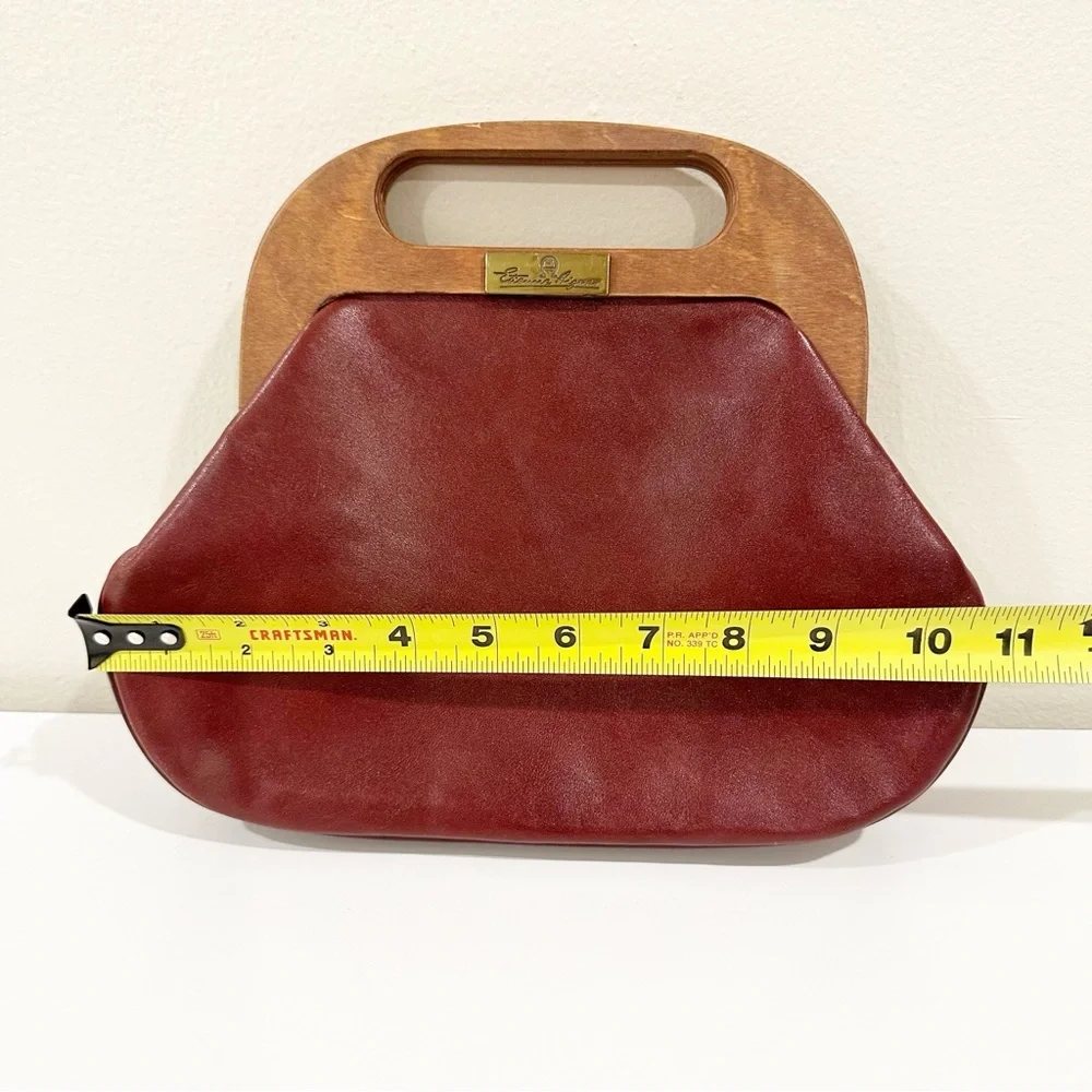 Etienne Aigner Vintage Leather Wooden Elegant Red Clutch Handbag - Picture 5 of 11